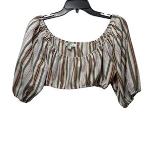 Hyfve Striped Puff Sleeve Crop Top size L juniors